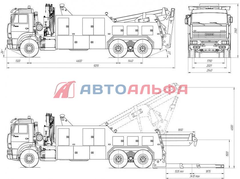 Эвакуатор с частичной погрузкой КАМАЗ-6560.