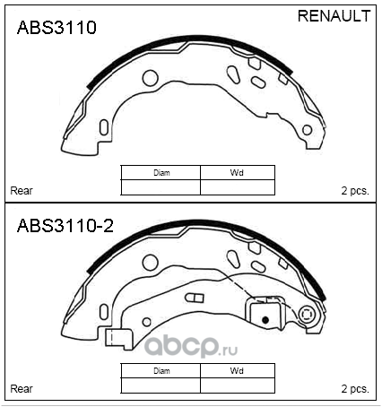 abs3110 Колодки барабанные RENAULT Clio II/Thalia/Symbol /D=203x40mm ALLIED NIPPON ABS 3110 — фото 255x150