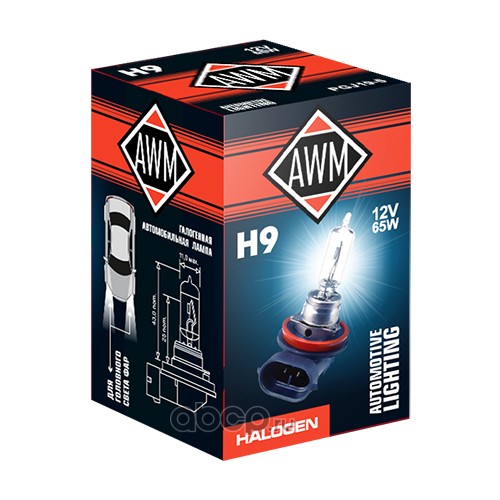410300012 Лампа галоген.H9 12 V 65 W (PGJ19-5) (AWM) — фото 255x150