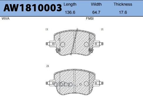 aw1810003 Колодки тормозные передние Haval Jolion 4WD AYWIPARTS AW1810003 — фото 255x150