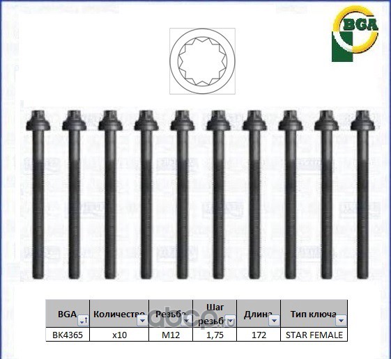 bk4365 к-кт болтов ГБЦ! 10шт. Audi A3/A4/A6, VW Golf/Passat 1.9TDi 98> — фото 255x150