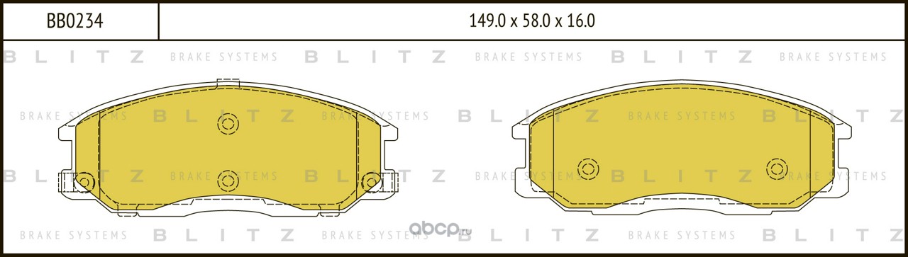 bb0234 Колодки передние HYUNDAI Starex/H1 00- SSANGYONG Kyron 02- BLITZ BB0234 — фото 255x150