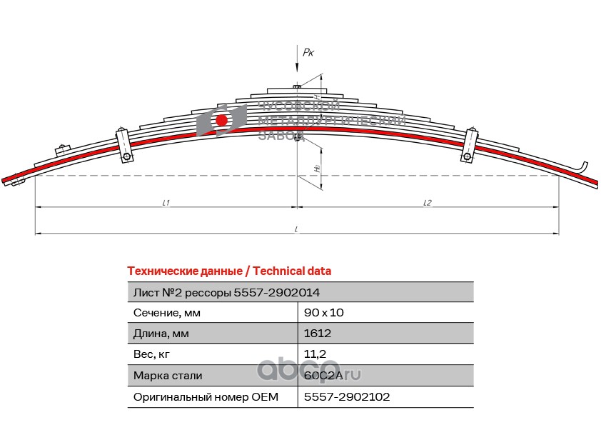 690000303 5557-2902102 ЧМЗ - Лист №2 передней рессоры УРАЛ-5557(L1612мм) — фото 255x150