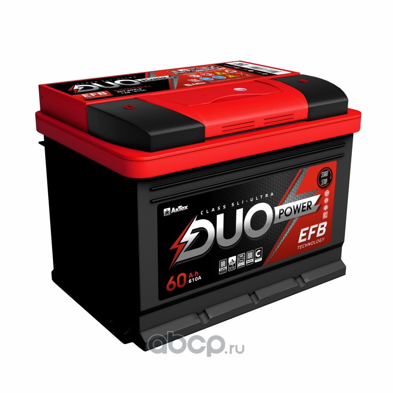 duopefb603l Аккумулятор 60Ah 610A 242х175х190 (EFB) п.п. (+-) — фото 255x150
