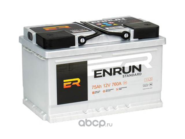 es750 Аккумулятор ENRUN Standart 75 А/ч обратная L3 278х175х190 EN760 А — фото 255x150