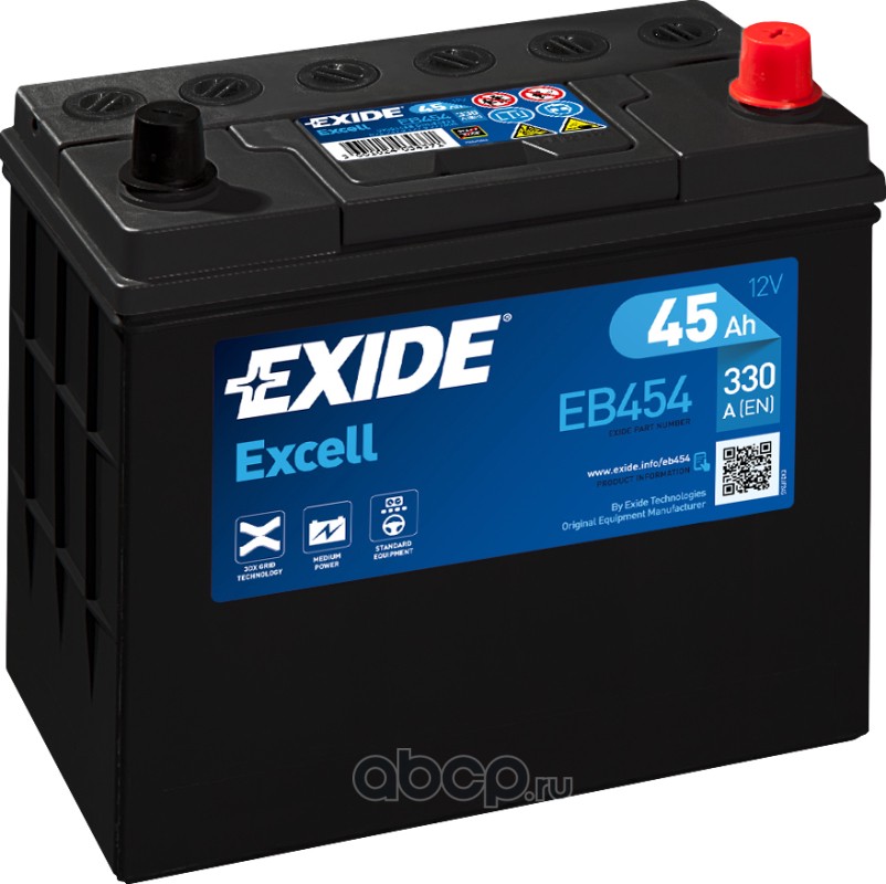 eb454 Аккумуляторная батарея EXIDE Excell 12V 45Ah 330A 234x127x220 — фото 255x150