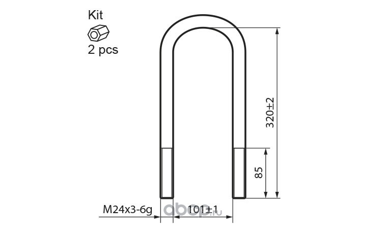 28235e стремянка рессоры М24х3х320х125                                                                     М24х3х320х101 (с гайками) BPW — фото 255x150