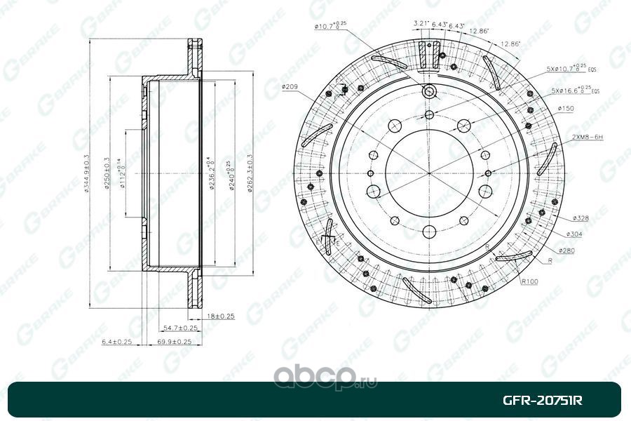 gfr20751r ДИСК ТОРМОЗНОЙ ПЕРФОРИРОВАННЫЙ ПРАВЫЙ G-BRAKE GFR20751R — фото 255x150