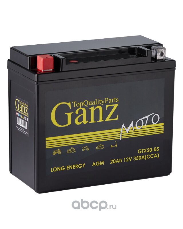 gn12201 Аккумулятор GANZ мото AGM 20 А/ч Прямая 177x88x155 CCA350 А GTX20-BS — фото 255x150