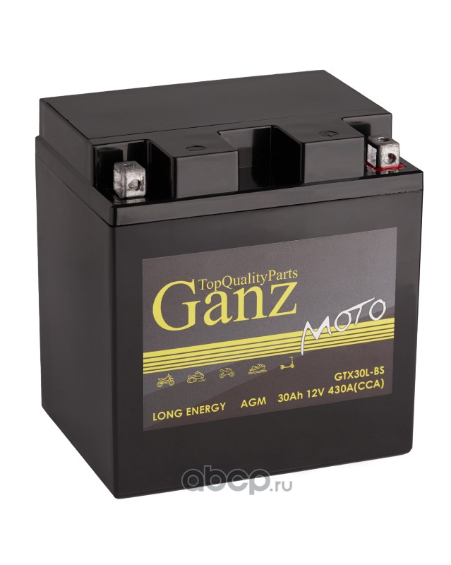 gn1230 Аккумулятор GANZ мото AGM 30 А/ч Обратная 168x126x175 CCA430 А GTX30L-BS — фото 255x150