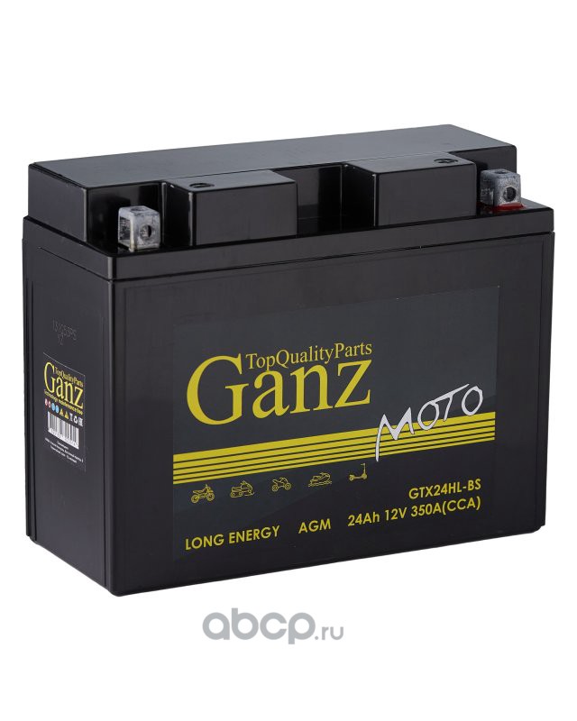 gn1224 Аккумулятор GANZ мото AGM 24 А/ч Обратная 204x91x159 CCA350 А GTX24-HL- BS — фото 255x150