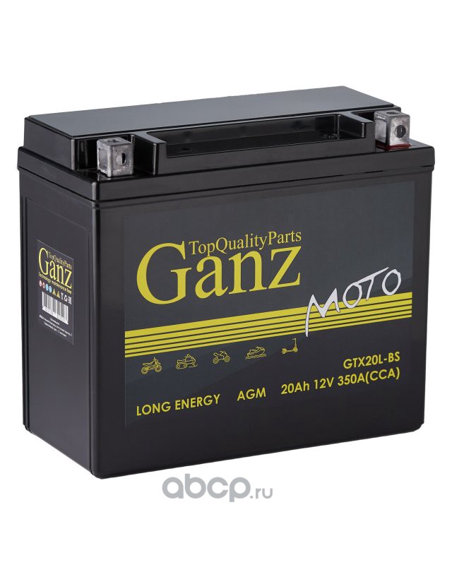 gn1220 Аккумулятор GANZ мото AGM 20 А/ч Обратная 177x88x154 CCA350 А GTX20L-BS — фото 255x150