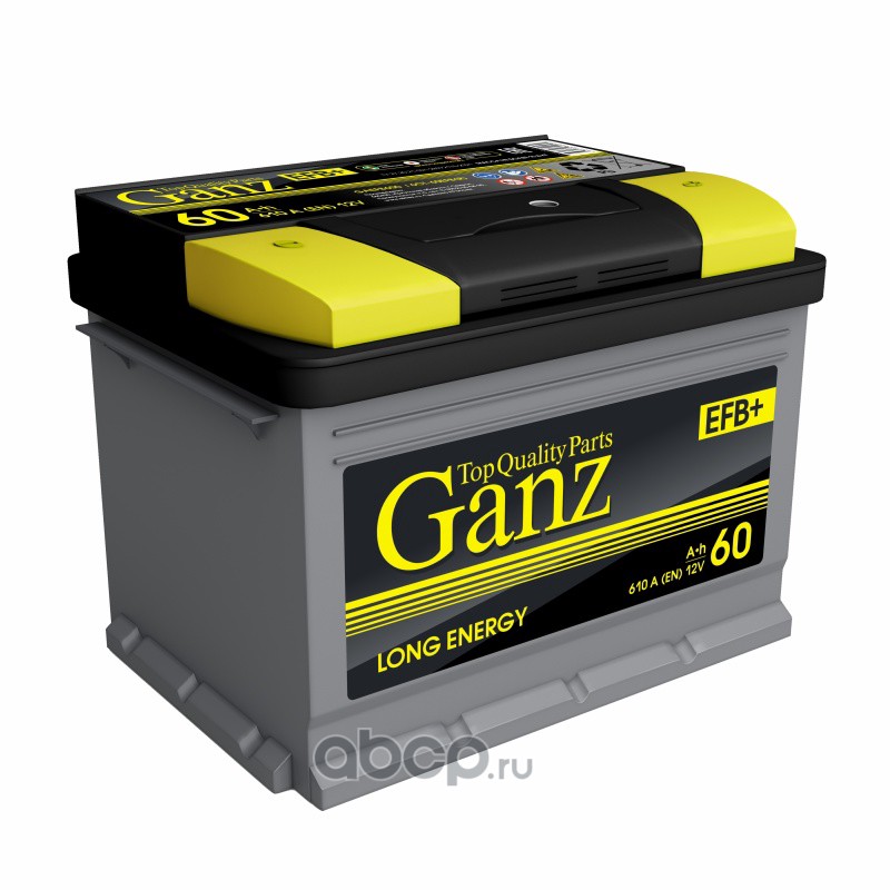 gaefb600 Аккумулятор GANZ EFB 60 А/ч обратная R+ 242x175x190 EN610 А — фото 255x150