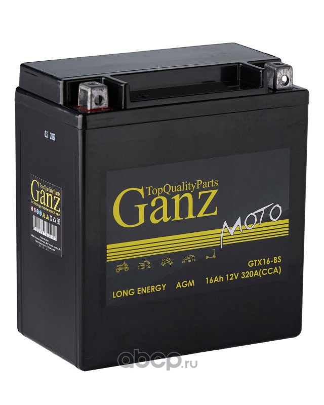 gn1216 Аккумулятор GANZ мото AGM 16 А/ч Прямая 151x88x164 CCA320 А GTX16-BS — фото 255x150