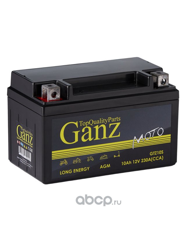 gn1210 Аккумулятор GANZ мото AGM 10 А/ч Прямая 150x86x93 CCA230 А GTZ10S — фото 255x150