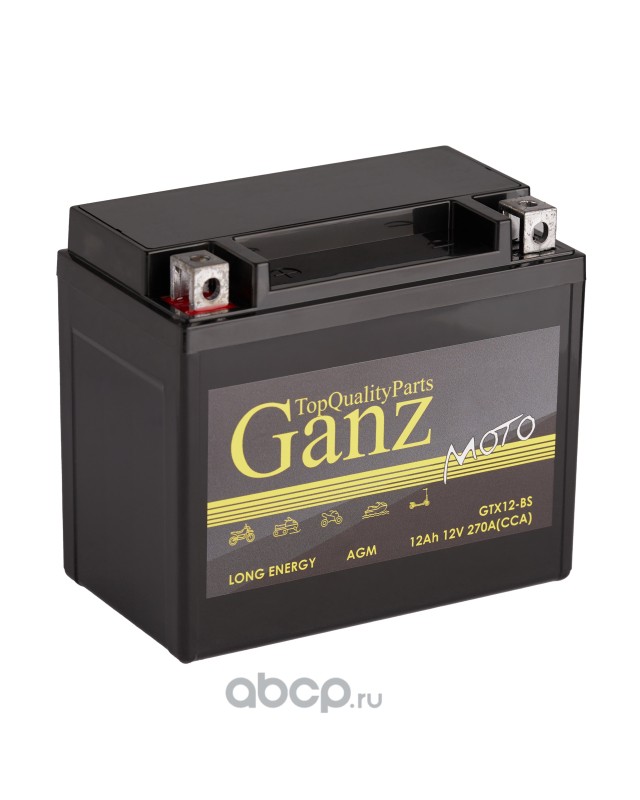 gn1212 Аккумулятор GANZ мото AGM 12 А/ч Прямая 152x87x132 CCA270 А GTX12-BS — фото 255x150