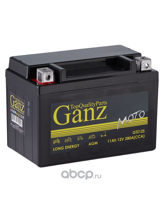 gn1211 Аккумулятор GANZ мото AGM 11 А/ч Прямая 150x87x110 CCA280 А GTZ12S (12 А/ч) — фото 255x150