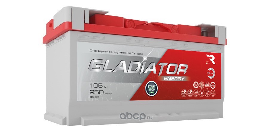gen10510 Аккумулятор GLADIATOR Energy 105 Ah, 950 A, 353x175x190 прям — фото 255x150