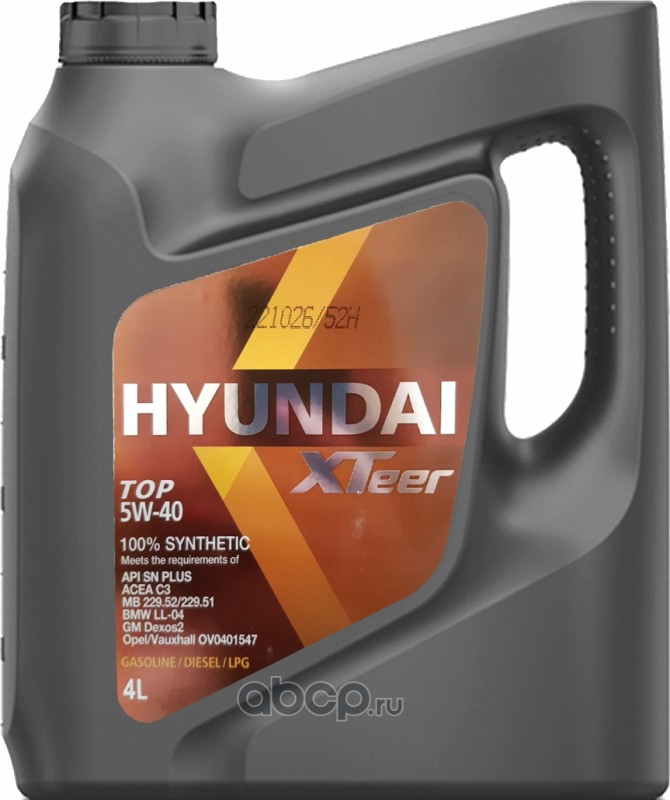 1041013 Масло моторное Hyundai Xteer TOP 5W-40 синтетическое 4 л 1041013 — фото 255x150