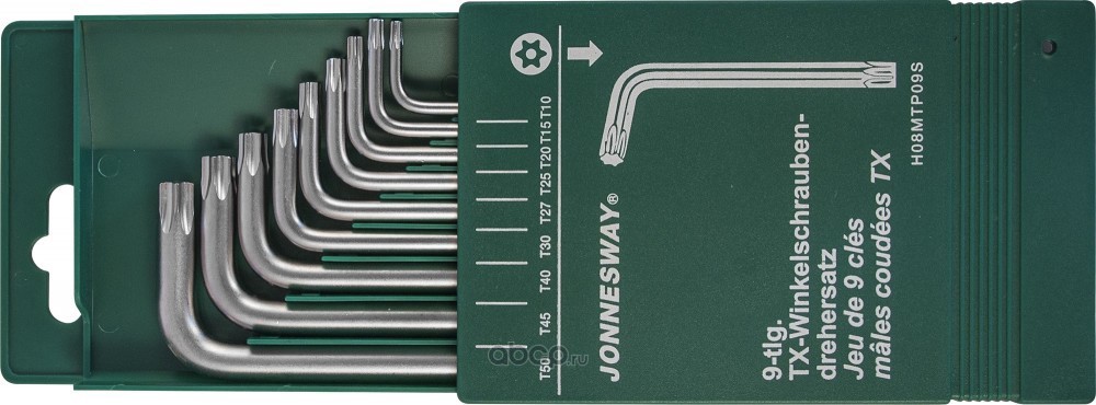 h08mtp09s Набор ключей угловых TORX (9пр) Т10-Т50 с центрированным штифтом (JONNESWAY) — фото 255x150