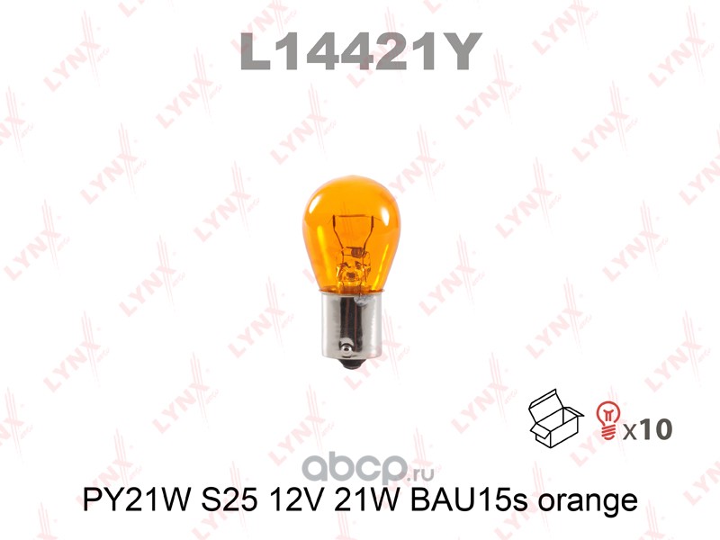 l14421y Лампа 12V PY21W 21W BAU15s LYNXauto Orange 1 шт. картон L14421Y — фото 255x150