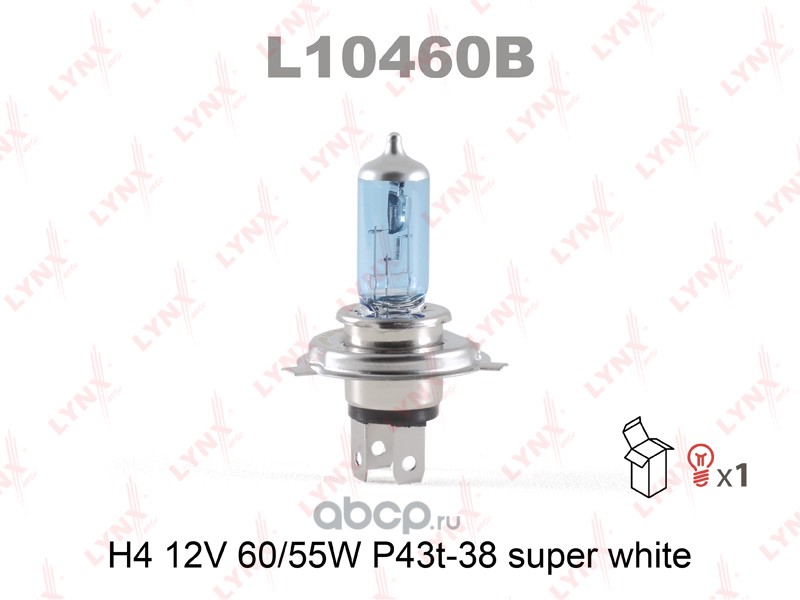 l10460b Лампа 12V H4 60W P43t LYNXauto SUPER WHITE 1 шт. картон L10460B — фото 255x150