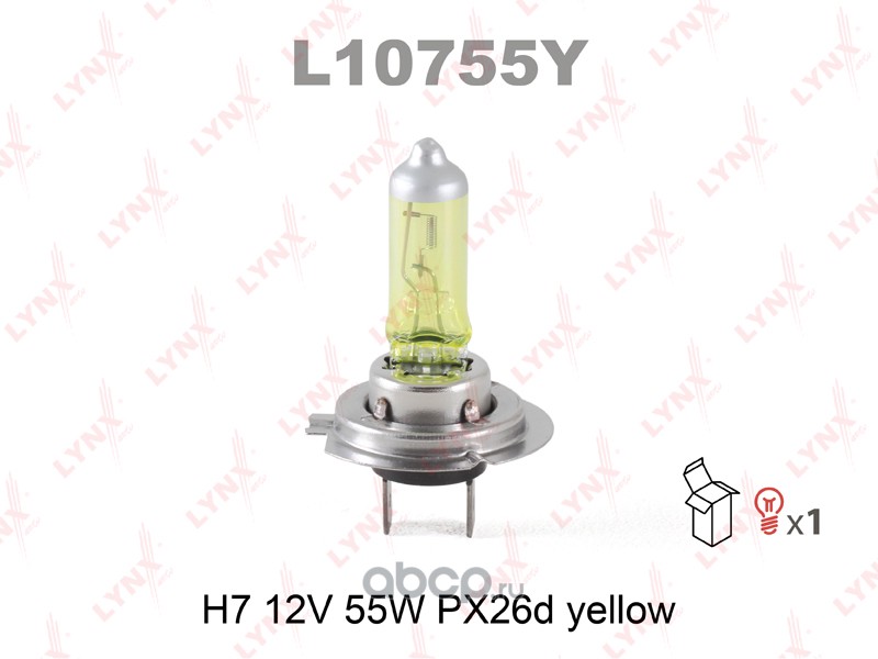 l10755y Лампа 12V H7 55W PX26d LYNXauto Yellow 1 шт. картон L10755Y — фото 255x150