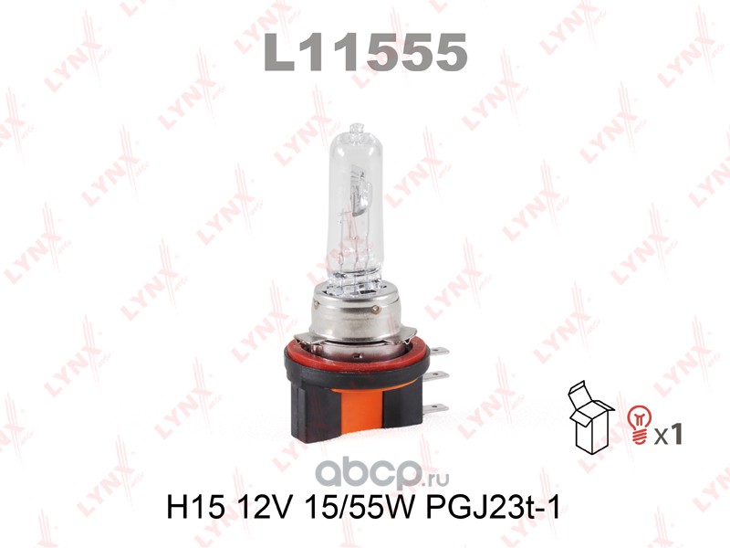 l11555 Лампа 12V H15 15/55W PGJ23t-1 LYNXauto 1 шт. картон L11555 — фото 255x150