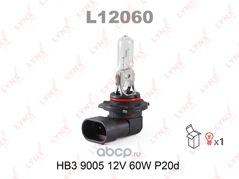 l12060 Лампа 12V HB3 60W P20d LYNXauto 9005 1 шт. картон L12060 — фото 255x150