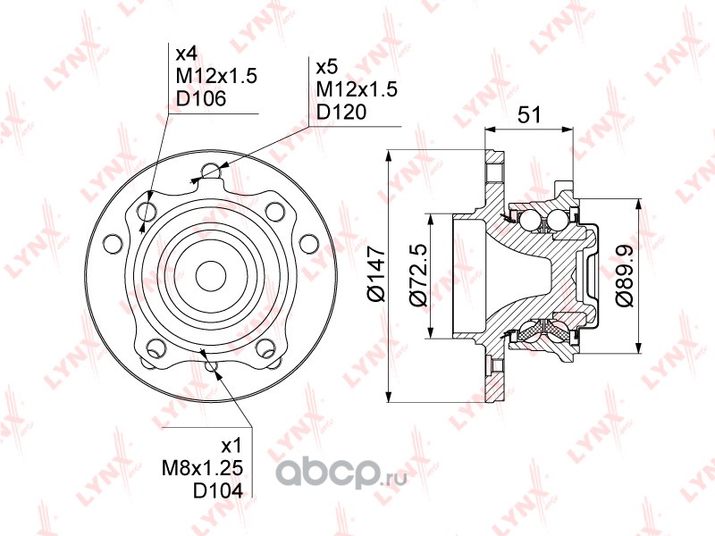 wh1238 Ступица передняя в сборе L=R BMW 1-E81/82/87/88 3-E90/91/92/93 X1-E84 Z4-E89 LYNXauto WH-1238 — фото 255x150