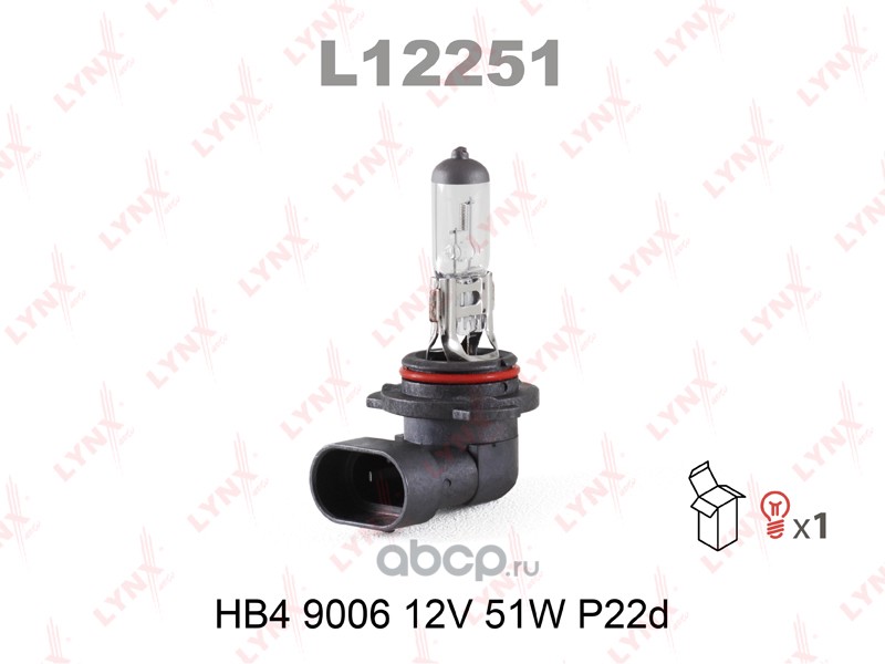 l12251 Лампа 12V HB4 51W P22d LYNXauto 9006 1 шт. картон L12251 — фото 255x150