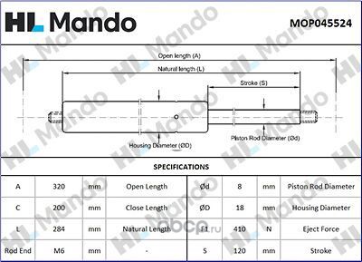 mop045524 Амортизатор LAND ROVER Freelander (06-) капота газовый MANDO — фото 255x150