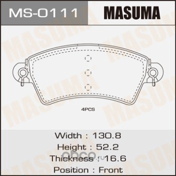 ms0111 Колодки передние PEUGEOT 206 MASUMA MS-0111 — фото 255x150