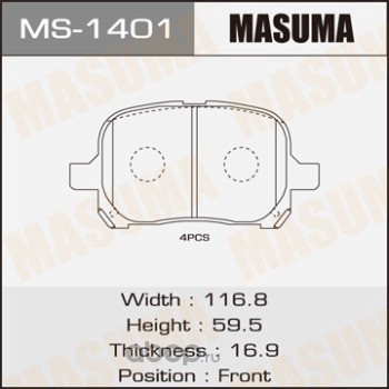 ms1401 Колодки передние TOYOTA AVALON MASUMA MS-1401 — фото 255x150