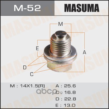 m52 Болт маслосливной с магнитом (с шайбой) MITSUBISHI 14x1.5mm MASUMA M-52 — фото 255x150