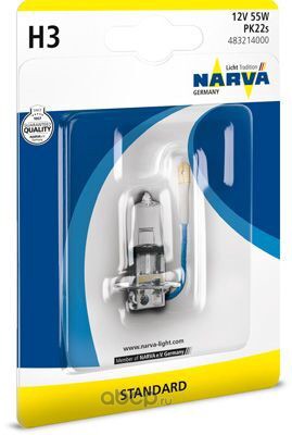 483214000 Лампа 12V H3 55W PK22s блистер (1шт.) Standard NARVA — фото 255x150