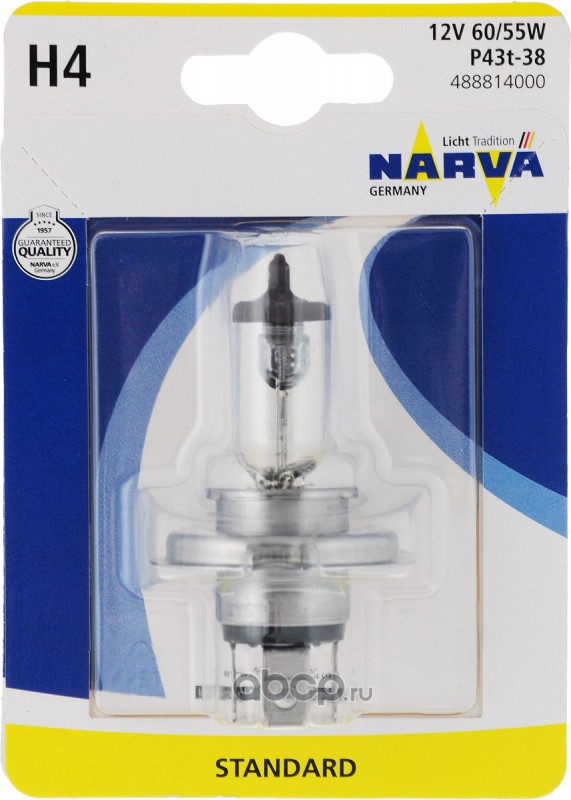 488814000 Лампа 12V H4 60/55W P43t-38 блистер (1шт.) Standard NARVA — фото 255x150