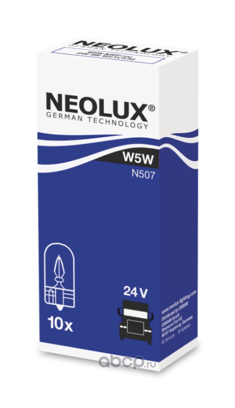 n507 Лампа 24 V 5 W NEOLUX без цоколя W2.1X9.5d ORIGINAL (NL-507) — фото 255x150