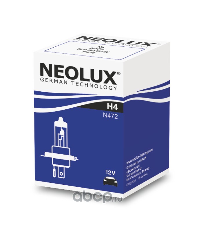 n472 Лампа 12V H4 60/55W P43t NEOLUX Standart 1 шт. картон N472 — фото 255x150