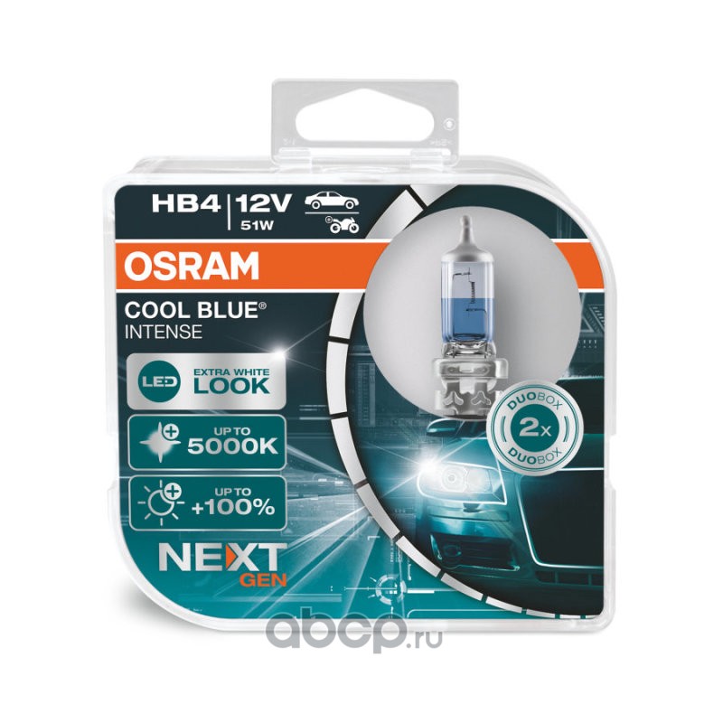 9006cbnhcb Лампа 12V HB4(9006) 51W P22d +100% 5000K евробокс (2шт.) Cool Blue Intense NextGen OSRAM — фото 255x150