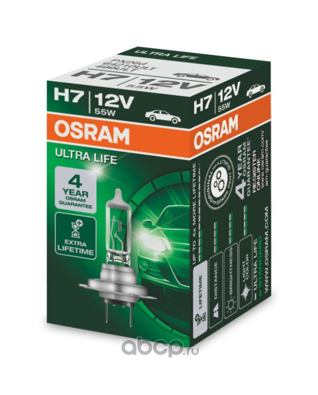 64210ult Лампа 12V H7 55W PX26d Ultra Life OSRAM — фото 255x150