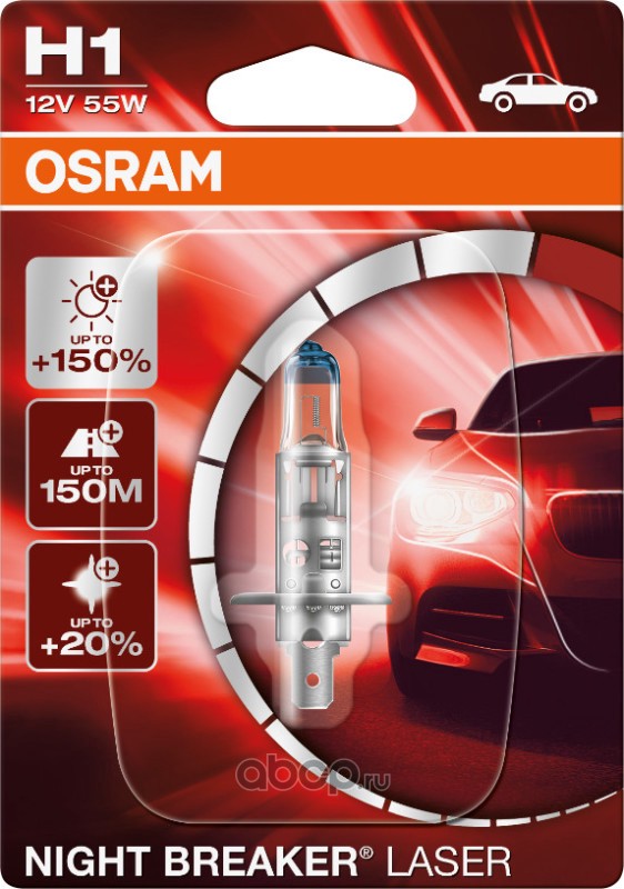 64150nl01b Лампа 12 В H1  55 Вт дальнего света +150 Night Breaker Laser блистер Osram — фото 255x150