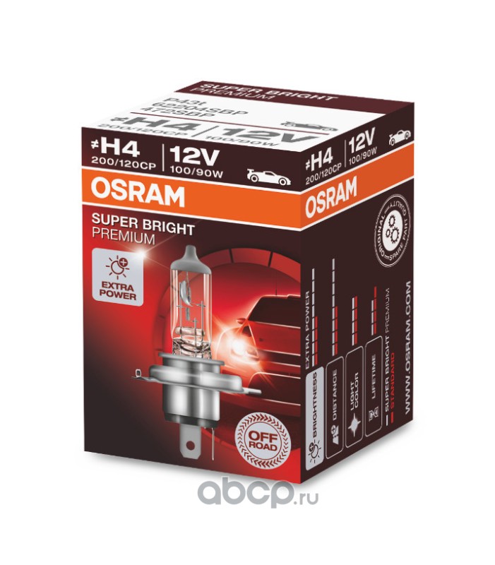 62204sbp Лампа 12V H4 100/90W P43t OSRAM OFF-ROAD Super Bright Premium 1 шт. картон 62204SBP — фото 255x150