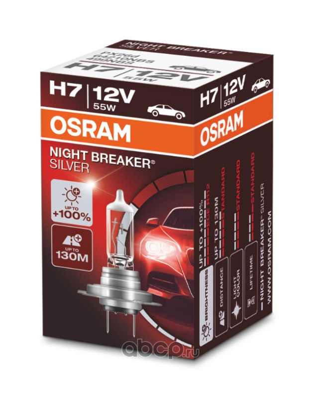 64210nbs Лампа 12V H7 55W PX26d OSRAM NIGHT BREAKER SILVER картон 64210NBS — фото 255x150