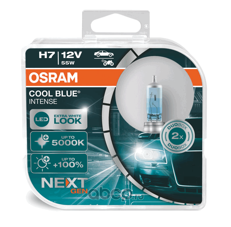 64210cbnhcb Лампа 12V H7 55W PX26d 5000K OSRAM COOL BLUE INTENSE 2 шт. DUOBOX 64210CBN-HCB — фото 255x150