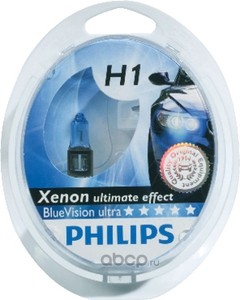 12258bvusm Лампа PHILIPS H1  55W 12V (P14.5s) Blue Vision ultra (2шт.) — фото 255x150