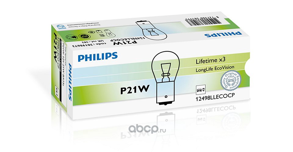 12498llecocp Лампа 12 В 21 Вт 1-контактная металлический цоколь Long Life 10 шт. Philips — фото 255x150