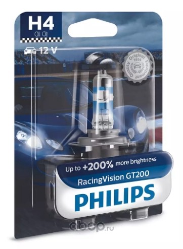 12342rgtb1 Лампа 12 В H4  60/55 Вт Р43 +200 Racing Vision галогенная Philips — фото 255x150