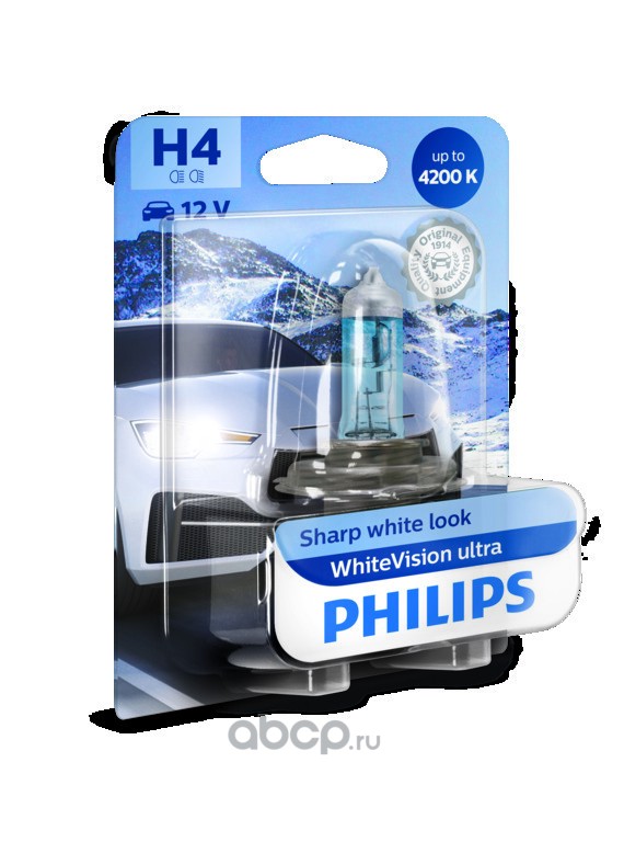 12342wvub1 Лампа галогенная H4 12В- 60/55W (P43t) White Vision ultra блистер (1шт.) (Philips) — фото 255x150