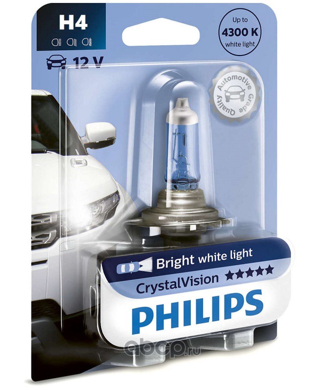 12342cvb1 Лампа 12V H4 60/55W P43t-38 4300K блистер (1шт.) Crystal Vision PHILIPS — фото 255x150